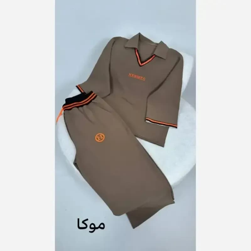 ست تیشرت شلوار هرمس جنس دبل مازراتی گرم بالا پاییزه فری سایز — تصویر ۶