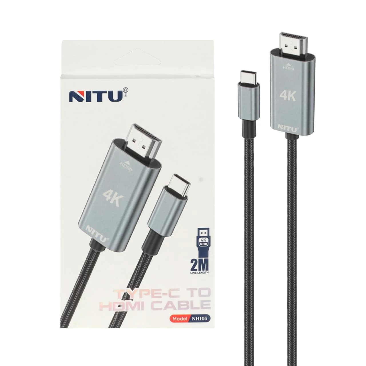 کابل 2 متری Nitu Type-C To HDMI مدل NHI05 – مشکی (گارانتی 18 ماه تعویض نیکان همراه)