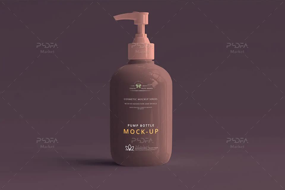 موکاپ بطری پمپی آرایشی و بهداشتی در نماهای مختلف – 3335×5000 پیکسل — تصویر ۲
