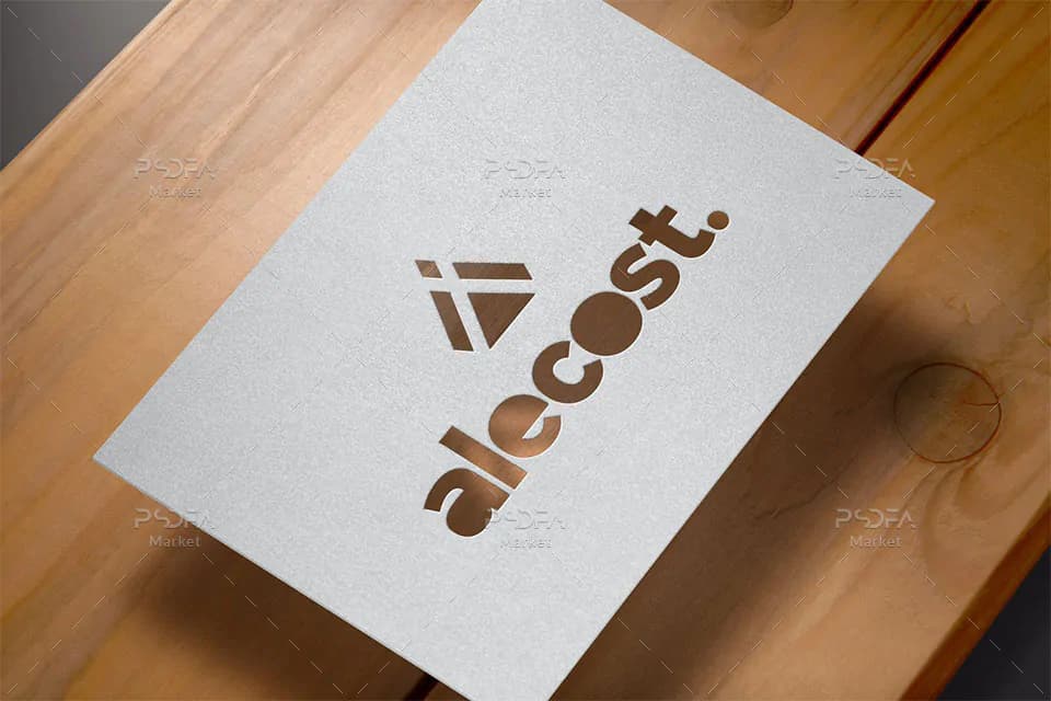 موکاپ لوگو برش خورده روی کاغذ و کارت Paper Cut Logo Mockup