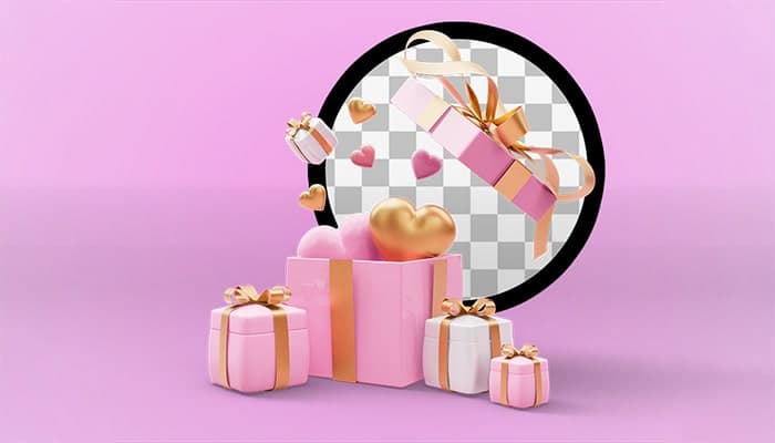 تصویر PNG طرح سه بعدی جعبه کادو و قلب