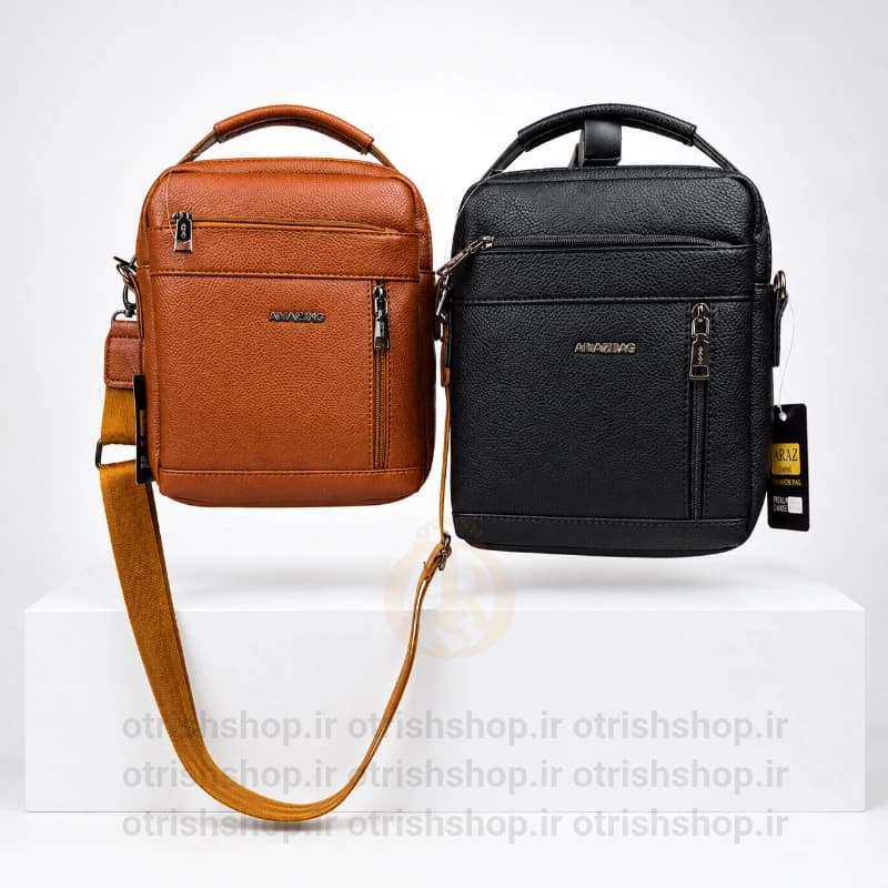 کیف دوشی چرمی اسپرت برند آراز (چرم شرانگ وارداتی، بند بلند برزنتی، مناسب خانم و آقا)