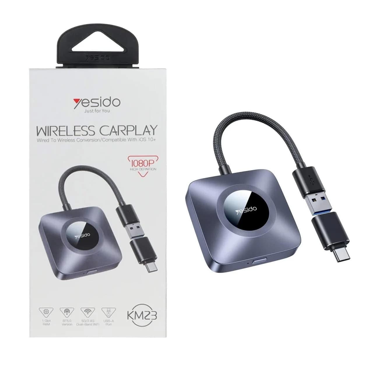 دانگل وایرلس خودرو Yesido مدل KM23 CARPLAY – مشکی (گارانتی 18 ماه تعویض نیکان همراه)