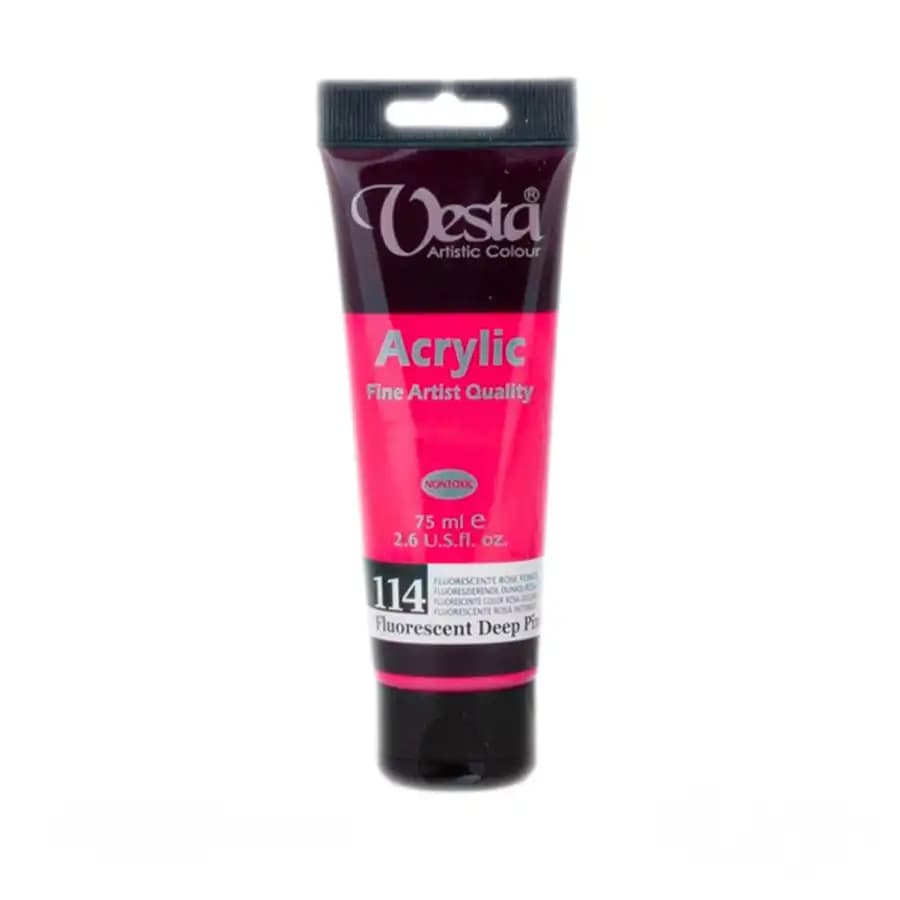رنگ اکریلیک وستا رنگ fluorescent deep pink کد 114 حجم 75 میلی لیتر