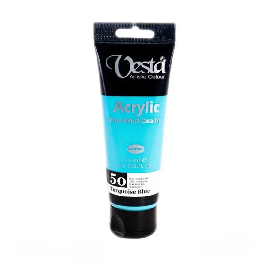 رنگ اکریلیک وستا رنگ Turquoise Blue کد 50 حجم 75 میلی لیتر