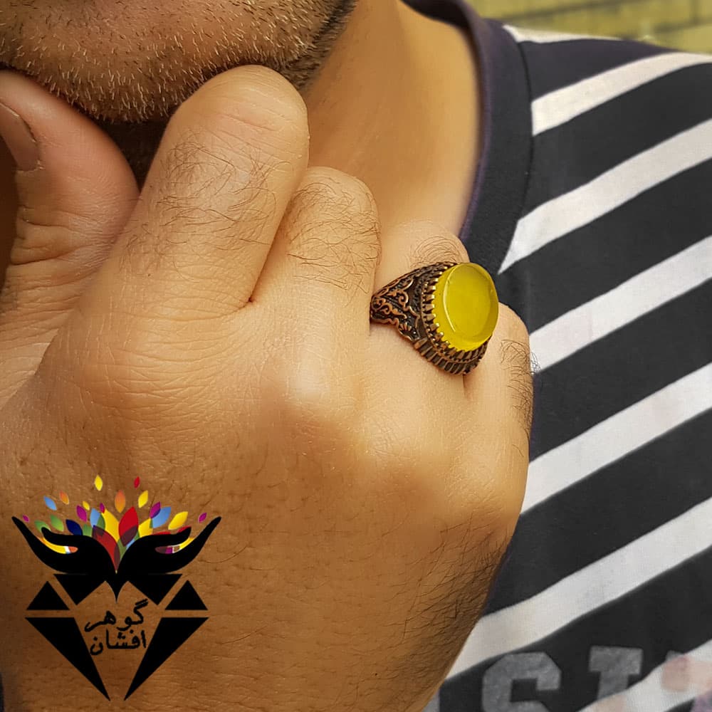 انگشتر عقیق شرف الشمس اصل خوشرنگ R2397