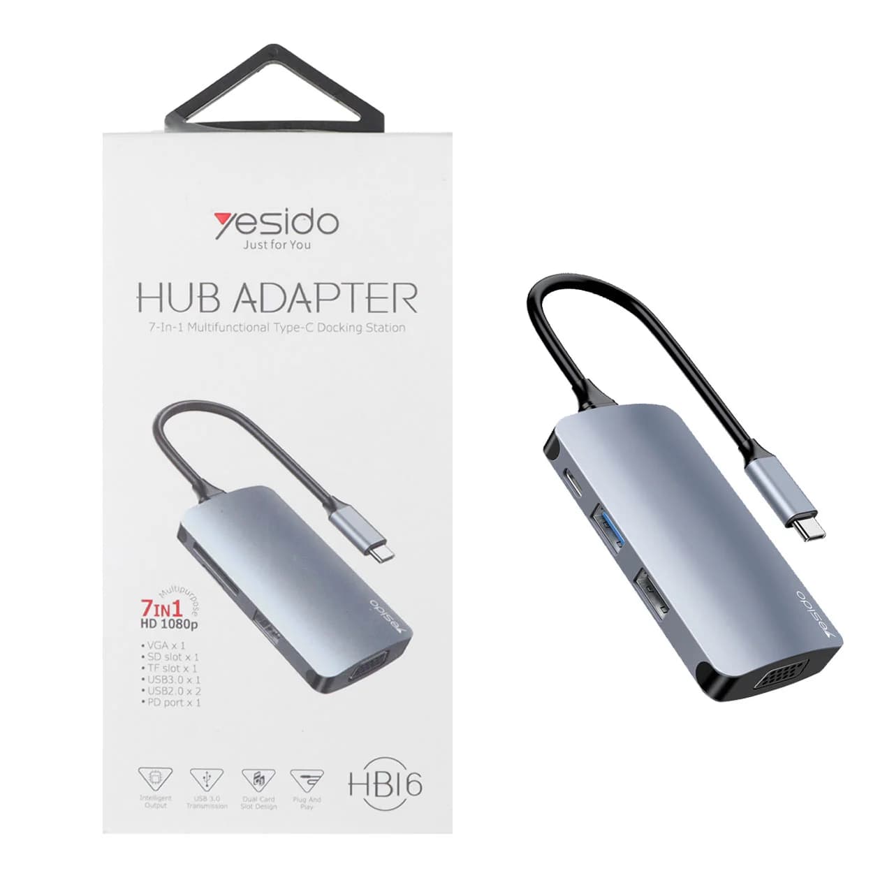 هاب 7 پورت Yesido Type-C مدل HB16 – خاکستری (گارانتی 18 ماه تعویض نیکان همراه)