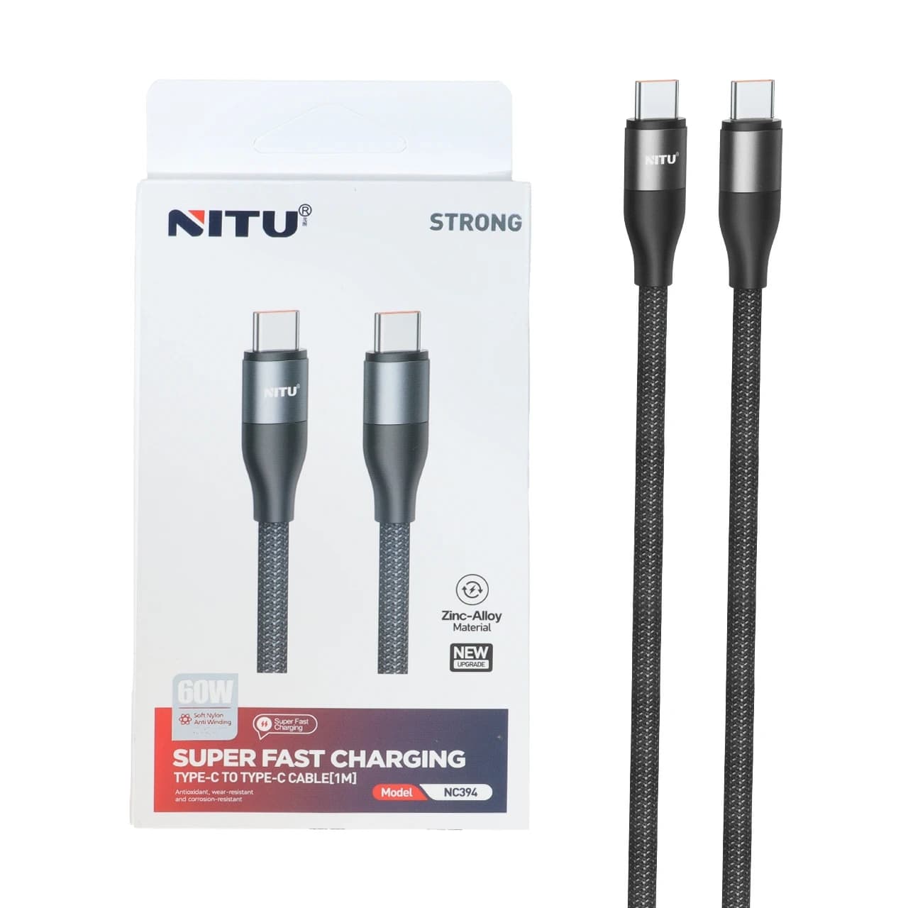 کابل شارژ فست Nitu Type-C To Type-C مدل NC394 60W – مشکی (گارانتی 12 ماهه تعویض نیکان همراه)