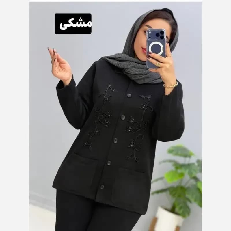 ژاکت بافت تراکم بالا ملیله دوزی یقه هفت فری سایز — تصویر ۲