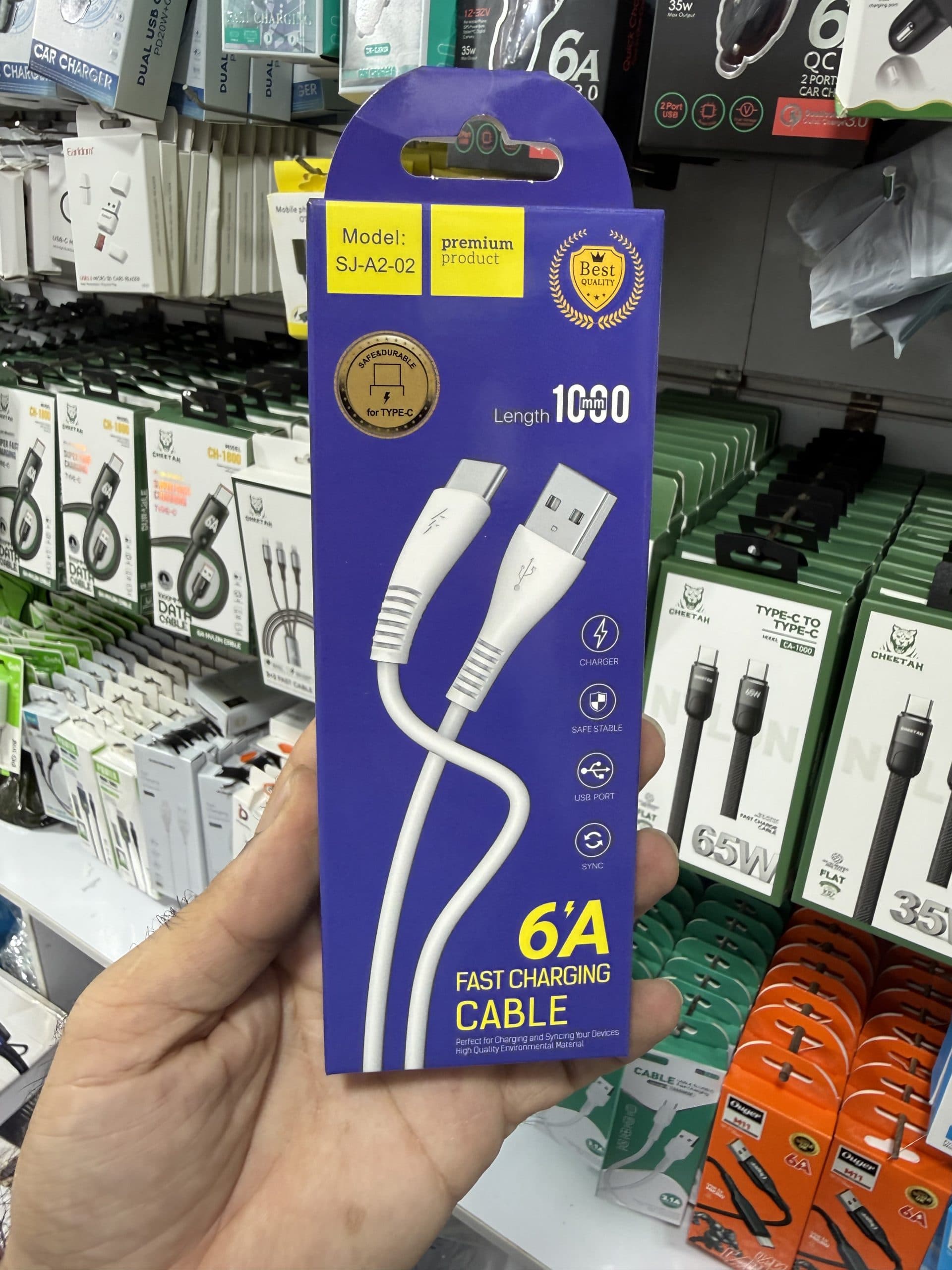 کابل شارژ و انتقال دادهی USB به Type-C مدل SJ-A2-02 (SJ-A2-02 USB-C Data Cable) به طول یک متر با رابطهای شیاردار سفید، اورجینال (عمده و تک)
