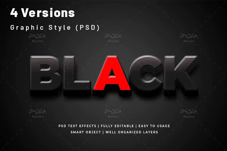 استایل و افکت متن سه بعدی 3D تیره و مشکی برای فتوشاپ