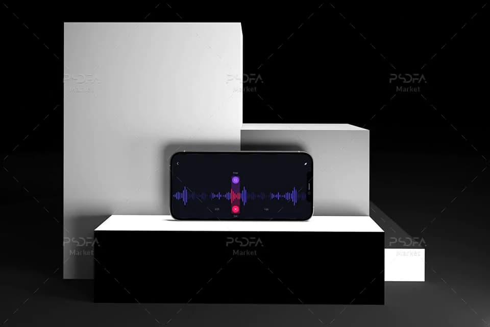 موکاپ آیفون iPhone روی سطوح در حالت و نماهای مختلف برای فتوشاپ — تصویر ۷