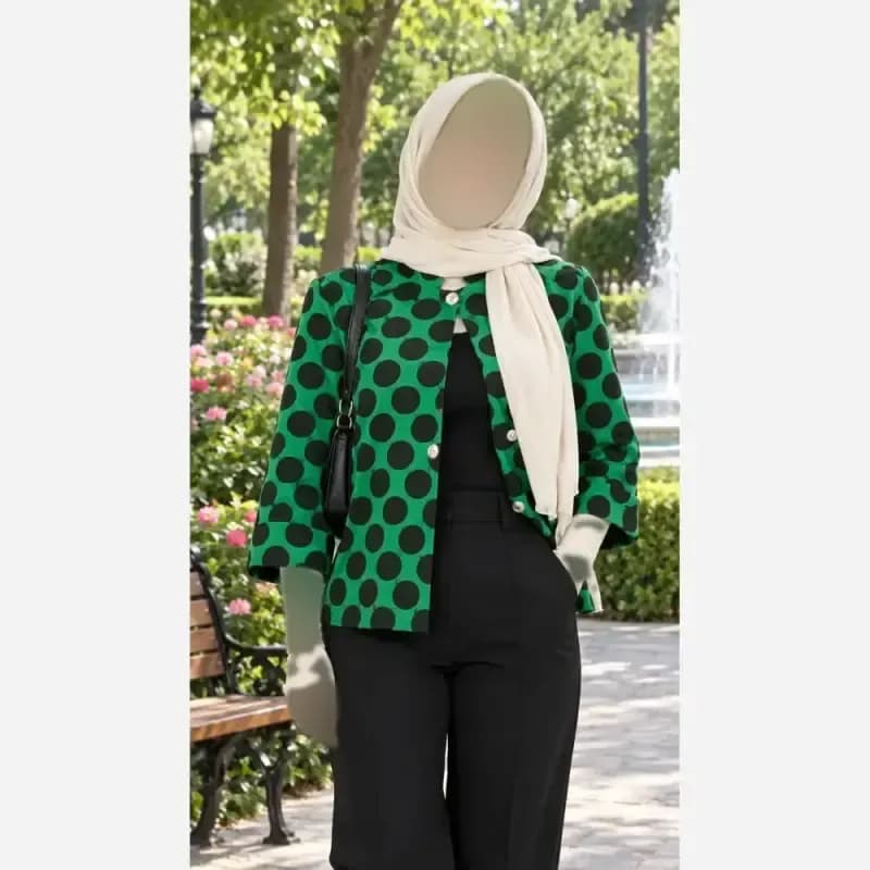 کت مازراتی مجلسی زنانه و دخترانه پاییزی رنگ سبز مشکی فری سایز — تصویر ۳