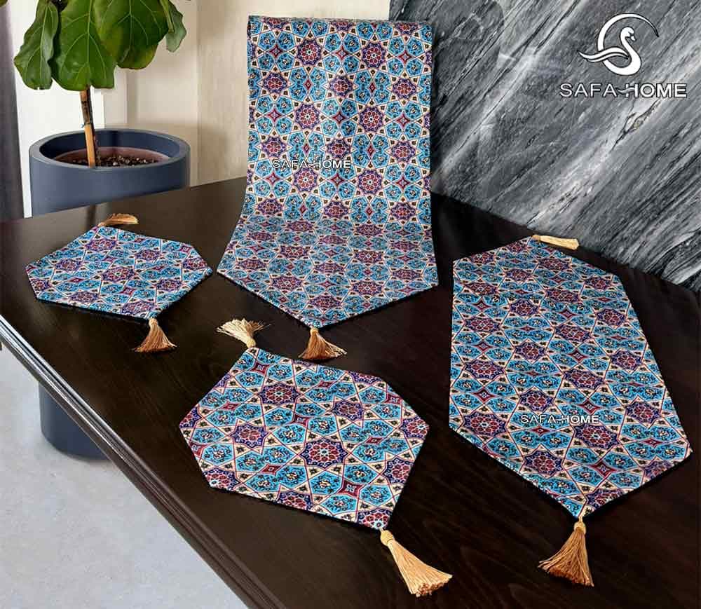 ست رومیزی شانل مخمل طرح فیروزه 4 تکه