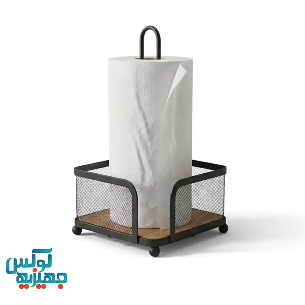 جا دستمال رولی آشپزخانه مدل ارکیده عروس نوین (کفه چوب رابر و دور توری)