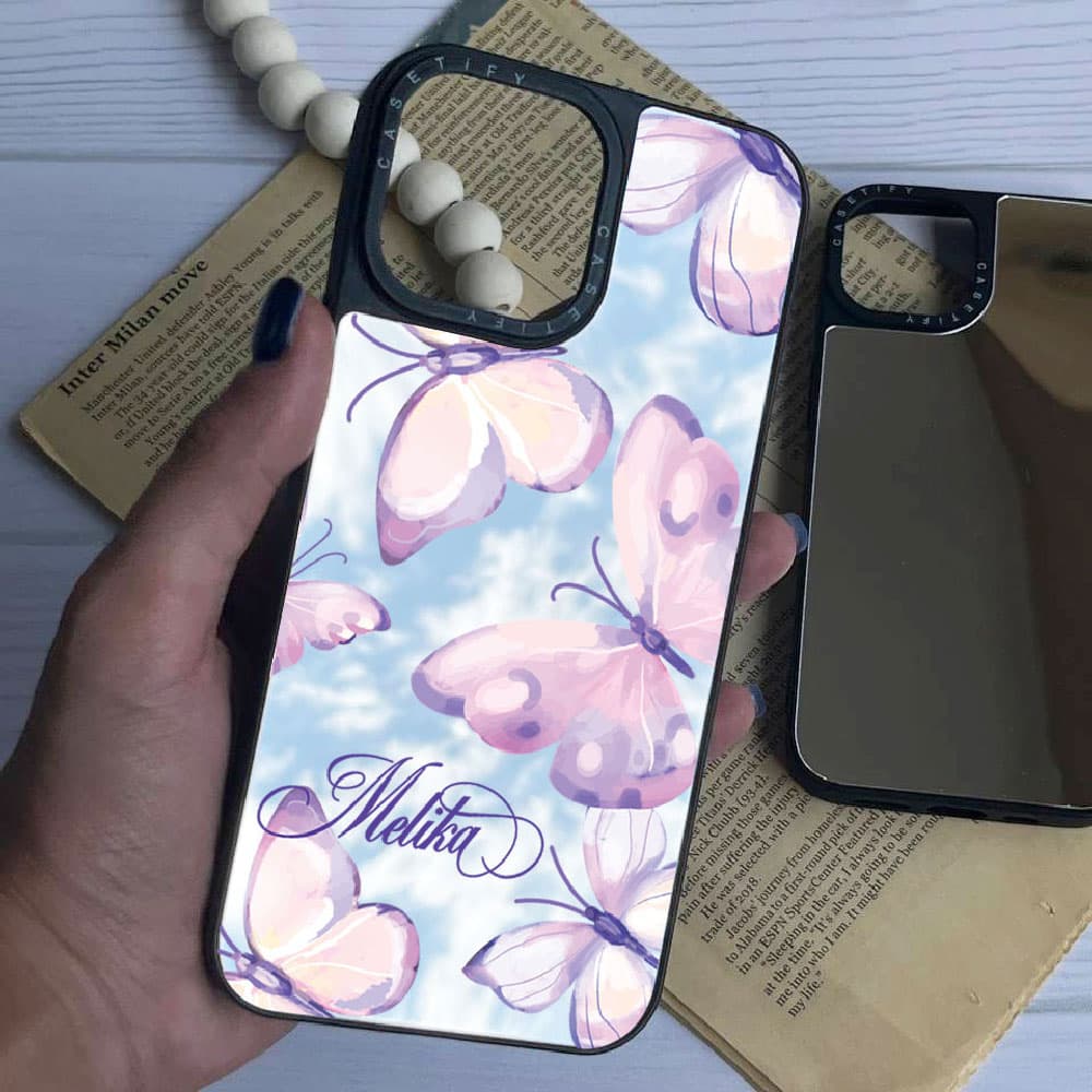 قاب آینه ای چاپی سفارشی به اسم دلخواه (کد 0382) طرح butterfly مناسب برای گوشی موبایل سامسونگ Samsung Galaxy A12 / A13 / A14 / A15 / A21S / A22 4G / A23 / A24 / A25 / A30S / A31 / A32 4G / A32 5G / A33 — تصویر ۲