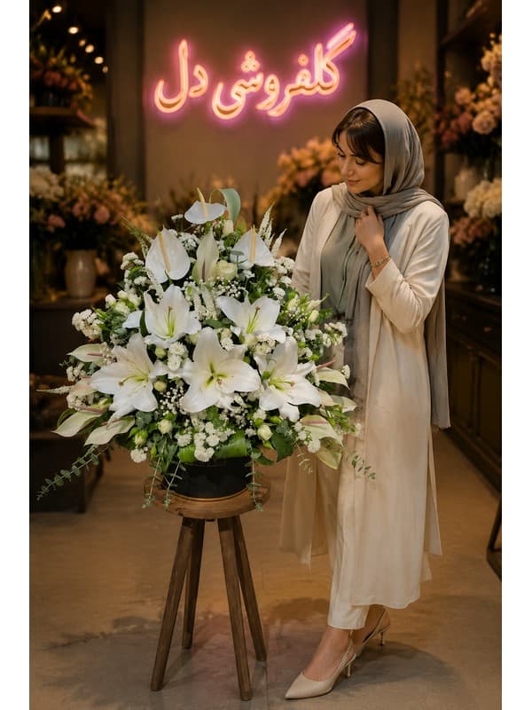 سبد گل روز مرد لوکس با طراحی رسمی برای تبریک و قدردانی