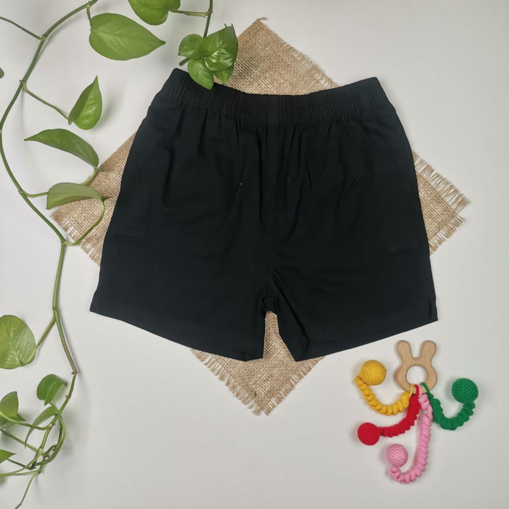 شلوارک نوزادی برند Tu طرح کتان کمرکش مشکی رنگ – 10 سال