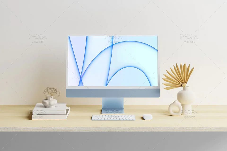 موکاپ آی مک M1 2021 اپل برای فتوشاپ iMac M1 Responsive Mockup — تصویر ۴