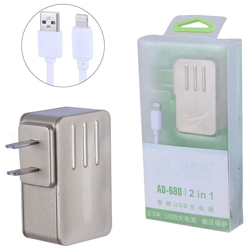 شارژر دیواری 10.6 وات Aopuduo AD-680 2A + کابل آیفونی