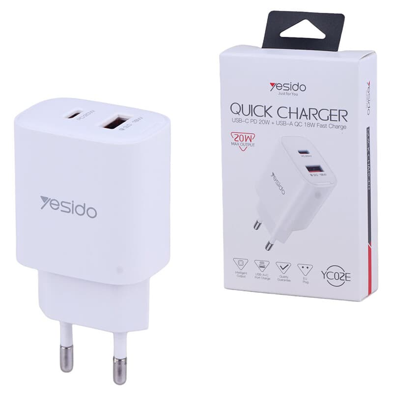 شارژر دیواری 20 وات یسیدو YC02E QC3.0 PD 3A