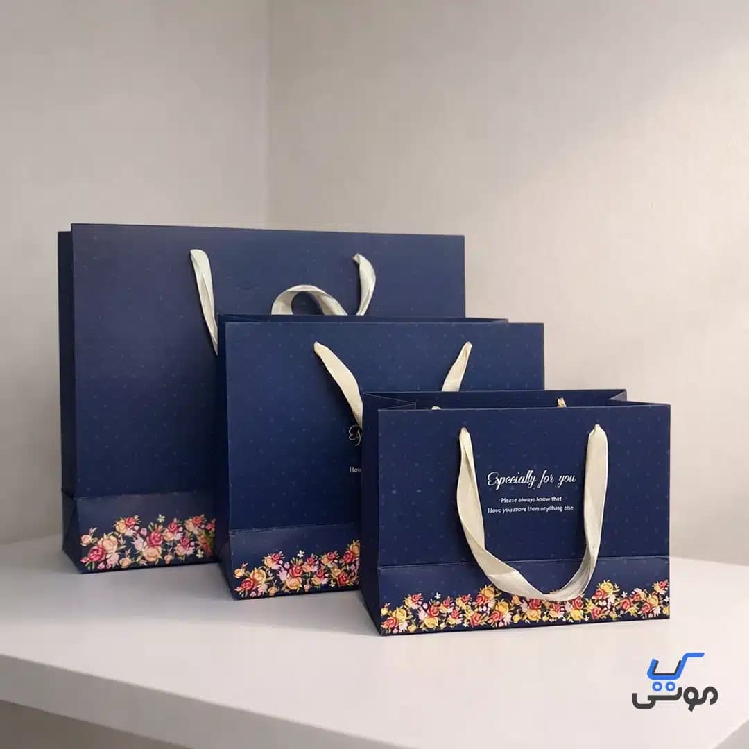 بگ کادویی سه سایز طرح سرمه ای گل گلی