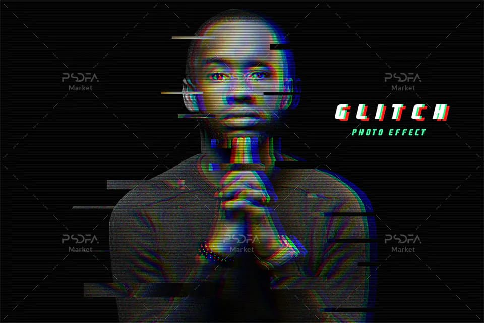 قالب لایه باز ایجاد افکت گلیچ Glitch بر روی تصاویر در فتوشاپ