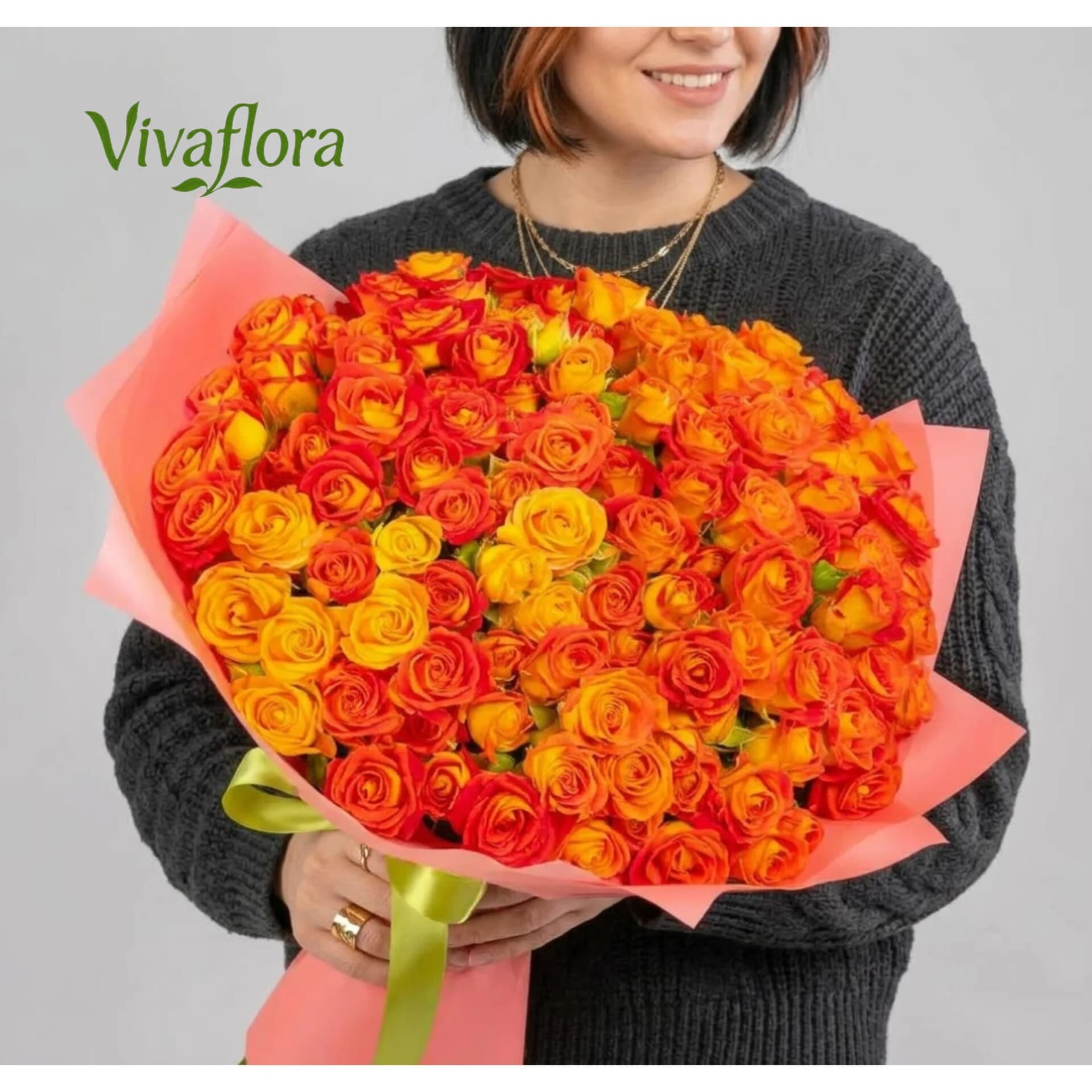 دسته گل بزرگ رز نارنجی