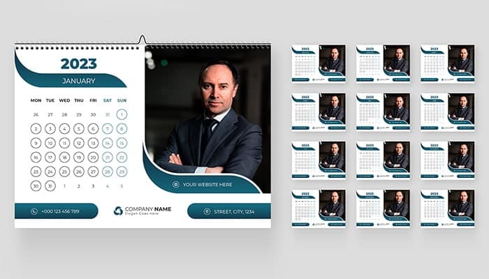 وکتور طراحی مدرن تقویم رومیزی سال 2023