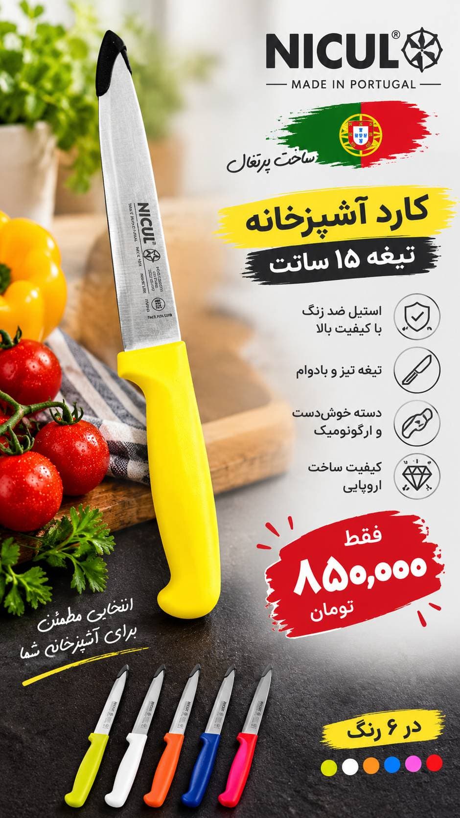 چاقو نیکول تیغه ۱۵ سانت