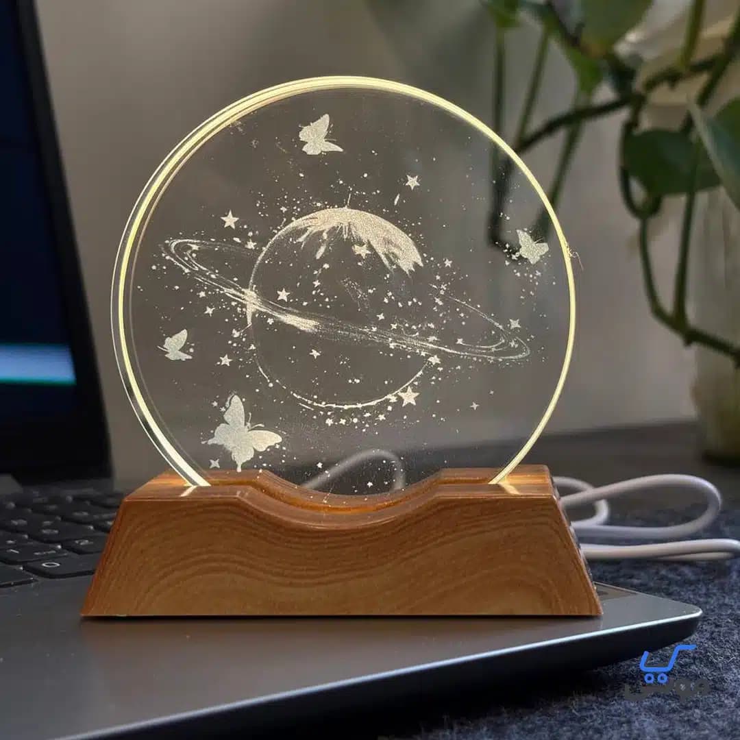 چراغ خواب شیشه ای دایره ای سایز8 طرح زحل و پروانه