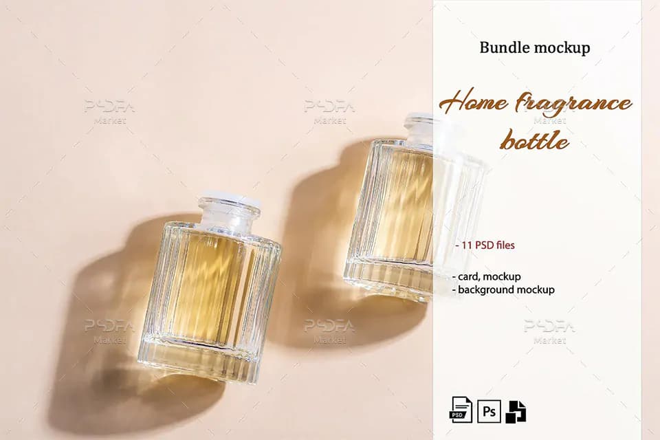 موکاپ بطری و شیشه عطر شیک و لاکچری لایه باز برای فتوشاپ