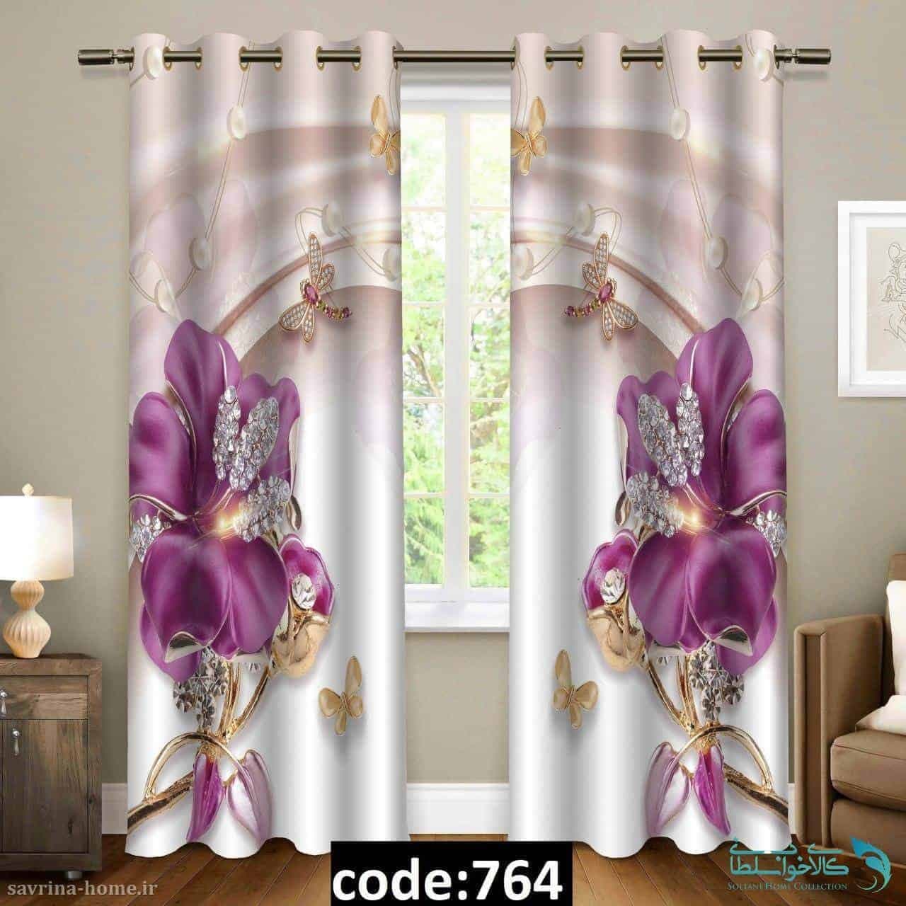پرده پانچی سری گل مدرن مدل Sh-764