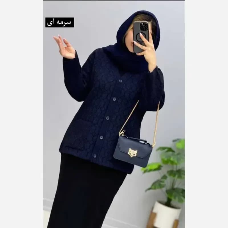ژاکت بافت مخملی یقه هفت فری سایز جیب دار — تصویر ۴