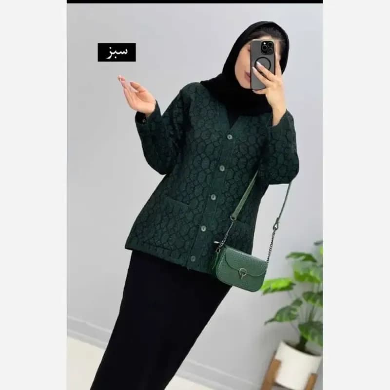 ژاکت بافت مخملی یقه هفت فری سایز جیب دار — تصویر ۶