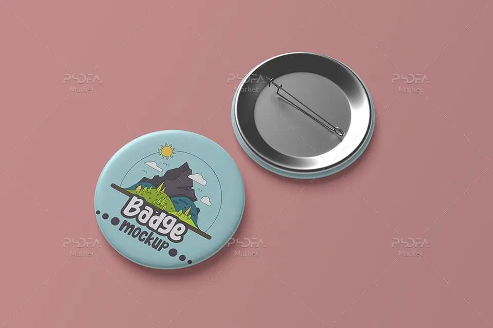 موکاپ پیکسل و سنجاق سینه بشقابی Pin Badge Mockup — تصویر ۴