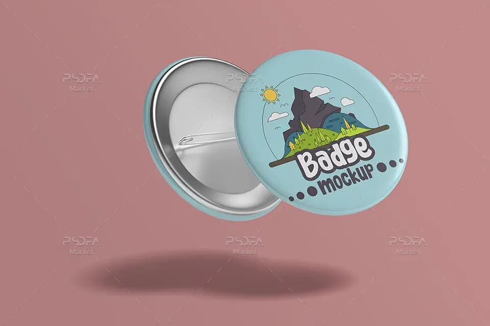 موکاپ پیکسل و سنجاق سینه بشقابی Pin Badge Mockup — تصویر ۵