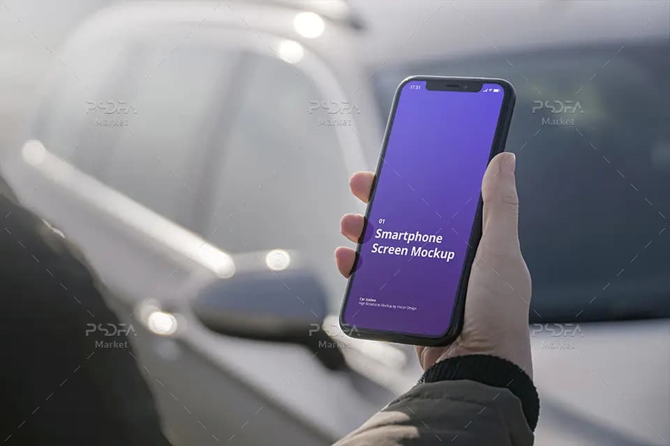 موکاپ موبایل آیفون داخل اتومبیل و ماشین به صورت لایه باز برای فتوشاپ — تصویر ۶