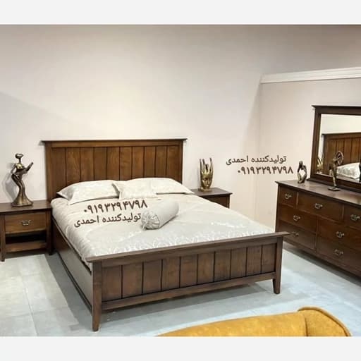سرویس خواب دونفره فرانسوی چوبی فندقی کامنا مدل 13153575