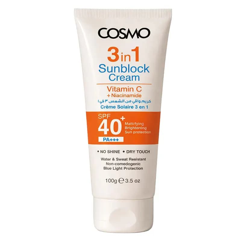 کرم ضد آفتاب ۳ در ۱ کازمو – حاوی نیاسینامید و ویتامین سی SPF40 حجم ۱۰۰ میل