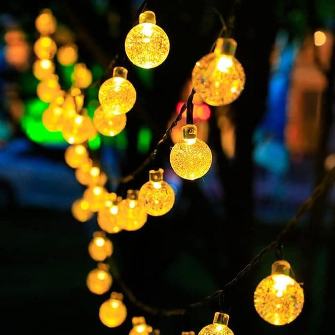 ریسه خورشیدی توپی کریستالی 100 لامپ 8 حالته | Solar Light Crystal Ball LED String Lights