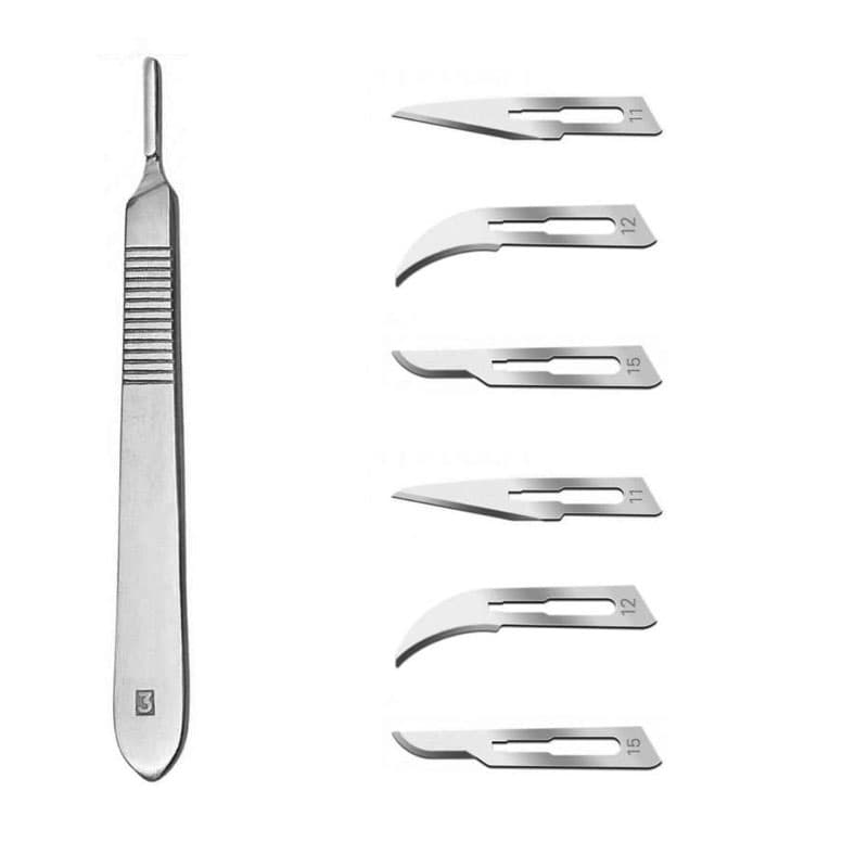 دسته تیغ جراحی شماره 3 به همراه 6 عدد تیغ استریل (مجموعه 7 عددی)