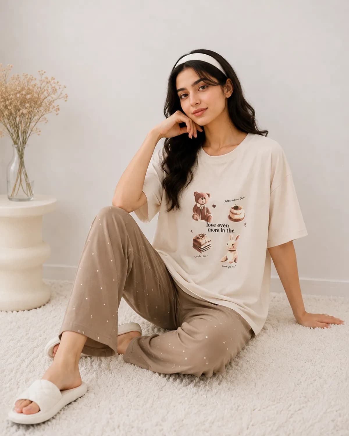 بلوز و شلوار راحتی طرحدار زنانه نخ پنبه کد ۱۰۸۰