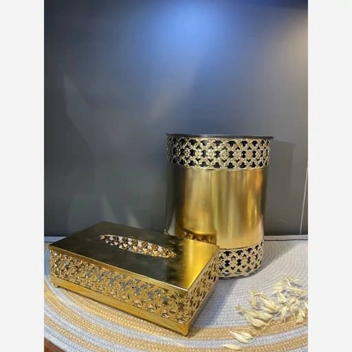 سطل و دستمال لیزری طرح توری جنس کالا فلزابکاری شده تعداد رنگ زیتونی،سیلور،طلایی کامنا مدل 13145178