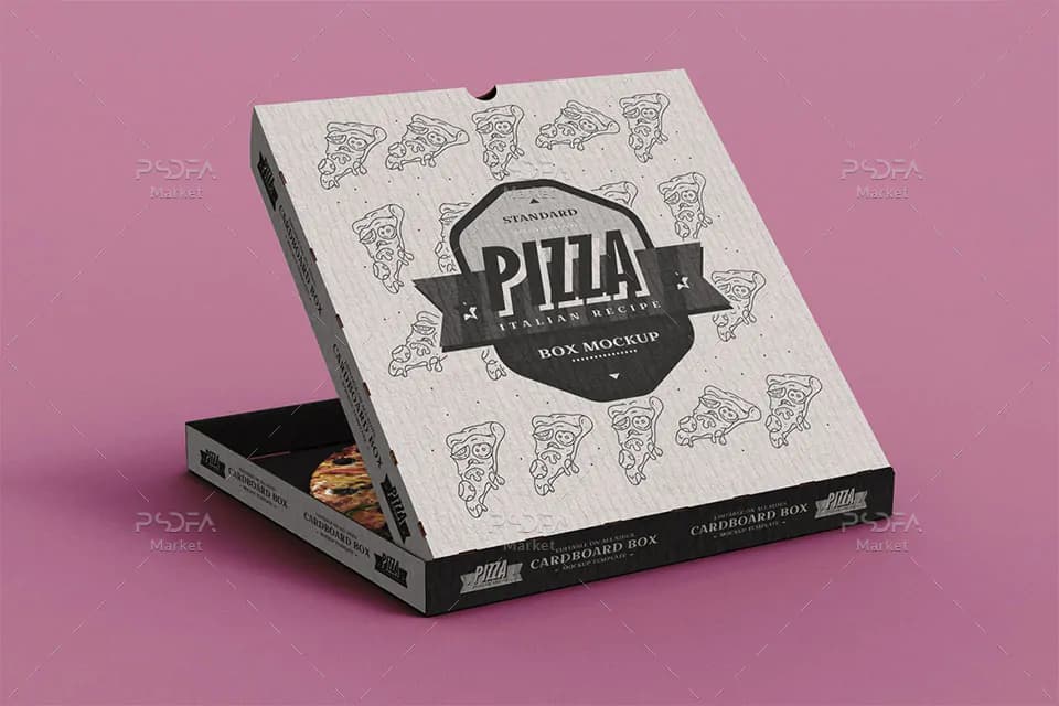 موکاپ جعبه پیتزا لایه باز – Pizza Box Mockup Template