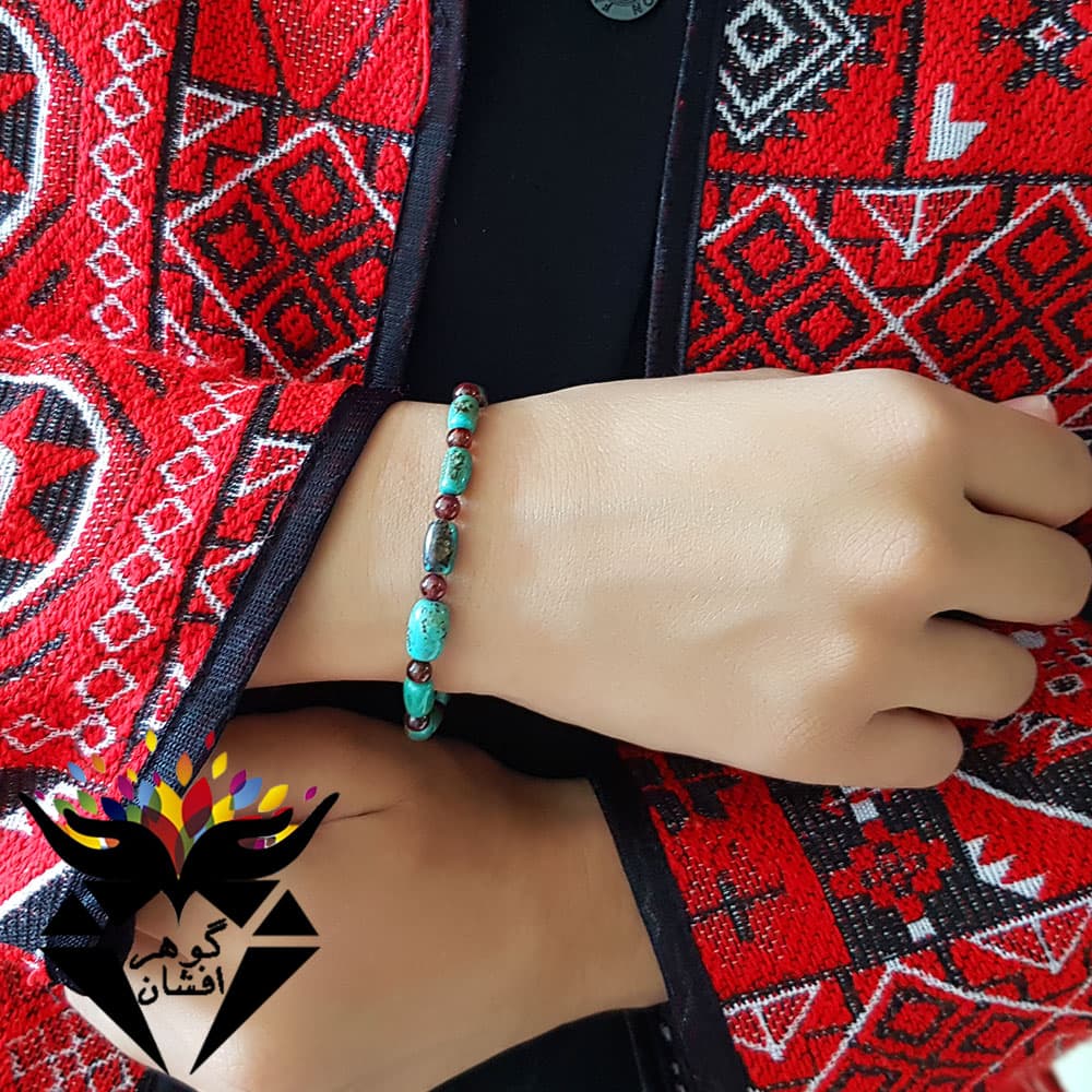 دستبند فیروزه نیشابوری و یاقوت گارنت اصل اسپرت کد D_1903