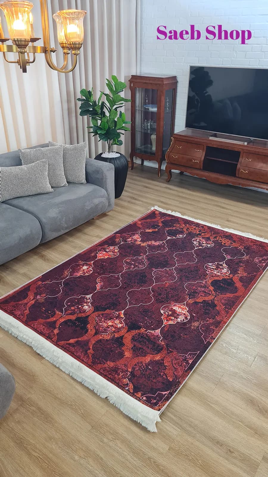 فرش طرح مراکشی مدرن پتینه جگری | فرش صائب | کد: L730