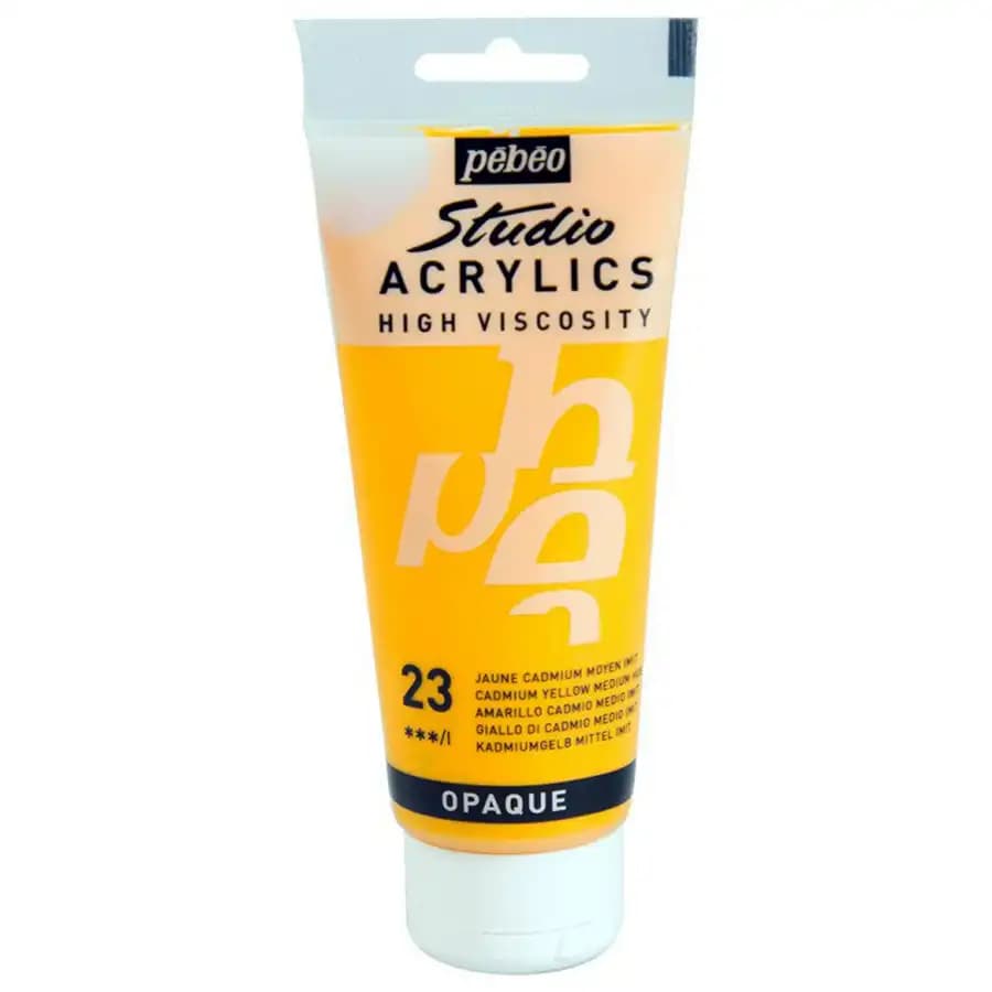 رنگ اکریلیک پ ب او مدل PEBEO STUDIO رنگ MEDIUM CADMIUM YELLOW HUE کد 23 حجم 100 میلی لیتر