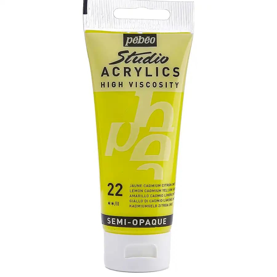 رنگ اکریلیک پ ب او مدل PEBEO STUDIO رنگ LEMON CADMIUM YELLOW کد 22 حجم100 میلی لیتر