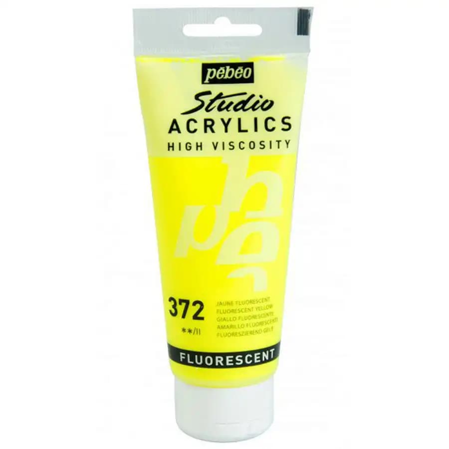 رنگ اکریلیک پ ب او مدل PEBEO STUDIO رنگ FLUORESCENT YELLOW کد 372 حجم 100 میلی لیتر